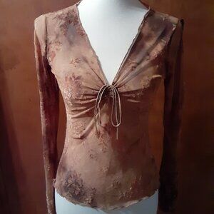 Y2K Vintage - Sheer Long-Sleeved Brown Top